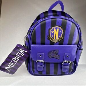 Wednesday Addams
Nevermore Academy Striped Mini Backpack NEW Purple